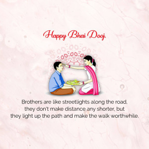 Illustration of a sister applying tilak to her brother's forehead for Bhai Dooj
