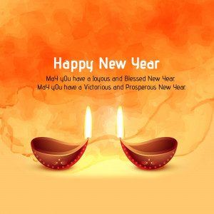 New Year greeting with traditional diya lamps