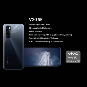 Vivo V20 SE Aquamarine Green smartphone with specifications