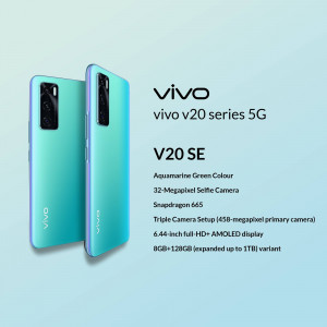 Vivo V20 5G smartphone in Aquamarine Green color