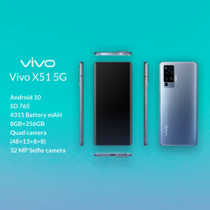 Vivo X51 5G smartphone with components displayed