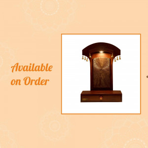 A beautifully crafted wooden home temple with golden accents, available for order.