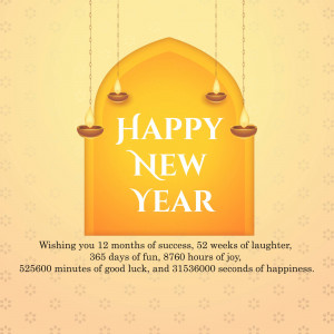 Festive New Year greeting with a traditional lamp and text
