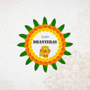 Dhanteras floral wreath with pot and swastika symbol