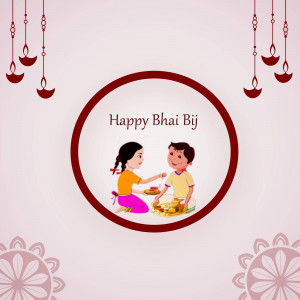 Illustration of a sister applying tilak to her brother's forehead on Bhai Bij