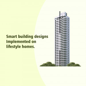 Modern high-rise building with green landscaping