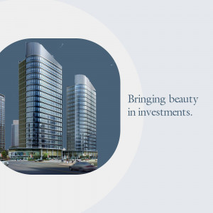 Rendering of modern high-rise buildings with text overlay