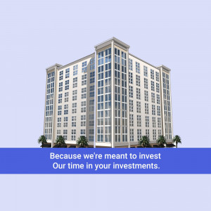 Modern apartment building with blue accent at the bottom and palm trees