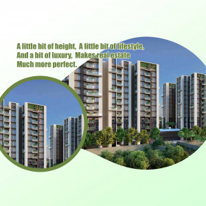 Modern apartment buildings with green landscaping