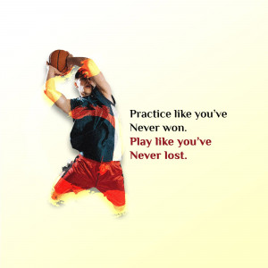 Basketball player in action with motivational quote