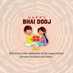 Illustration of a brother and sister exchanging gifts for Bhai Dooj