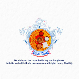 Illustration of a traditional Bhai Dooj thali with decorative elements and text.