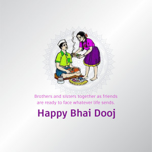 Illustration of a brother and sister performing Bhai Dooj rituals.