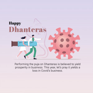 Illustration of healthcare workers vaccinating against Covid-19 with a Dhanteras theme.