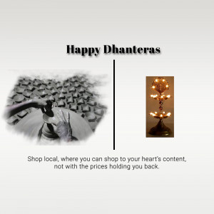 Dhanteras celebration with traditional lamps and a shopping scene