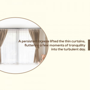 Sheer curtains blowing in the wind with a teddy bear visible in the background.