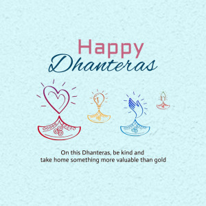 Dhanteras greeting with illustrations of a heart, lamp, and hands