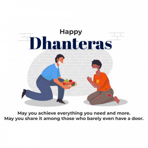 Illustration depicting a Dhanteras greeting with people exchanging gifts.