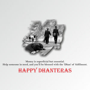 Image depicting a person helping someone in need with a Dhanteras message.