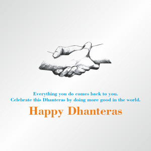 Illustration of two hands shaking with a Dhanteras greeting.