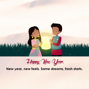 Illustration of a couple celebrating New Year with a lantern.