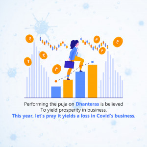 Illustration of a person climbing a bar graph with rupee symbols, representing financial growth during Dhanteras.