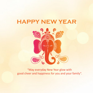 Happy New Year greeting card with an illustration of Lord Ganesha