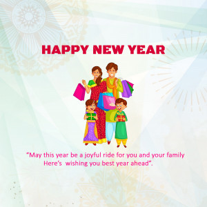 Family celebrating New Year with shopping bags