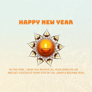 Happy New Year greeting with a Diya lamp and festive design