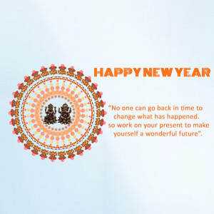 New Year greeting with a decorative mandala and images of Lord Ganesha