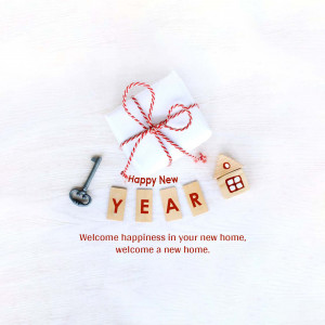 Gift with New Year message and house key