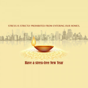 Diya lamp with city skyline and motivational text