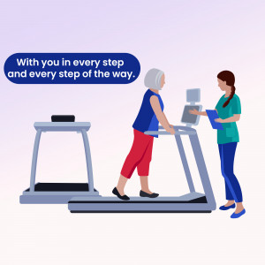 A healthcare worker assisting a senior woman on a treadmill.