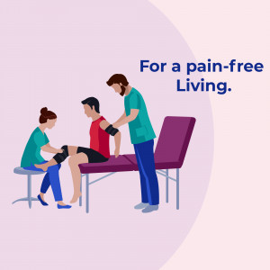 Illustration of a physical therapist assisting a patient with knee support.