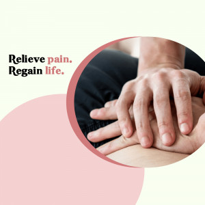 Hands clasped over a lower back, symbolizing pain relief and regaining life.