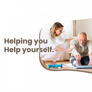 A physical therapist assisting a senior man with stretching exercises.