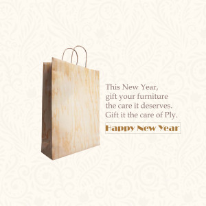 Brown paper bag with text promoting furniture care for the New Year