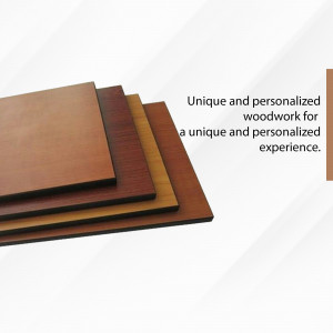 Stack of different colored wood panels with text overlay