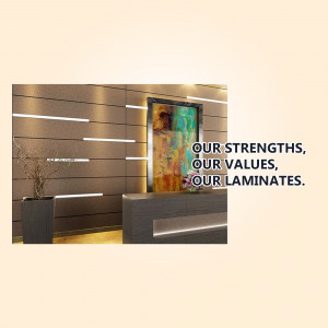 Reception desk with laminate wall panels and artwork