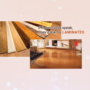 Collage of laminate flooring samples and a living room with laminate floors