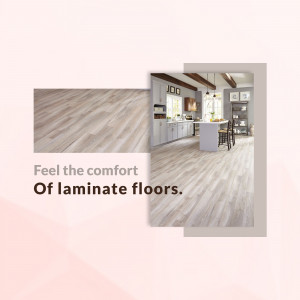 Image of laminate flooring with a kitchen in the background