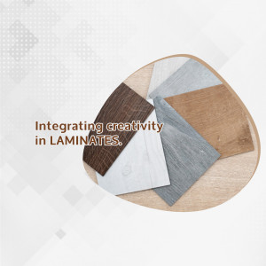 Assortment of laminate samples on a wooden surface