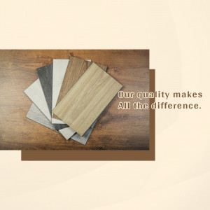 Assortment of wood flooring samples on a wooden surface with text overlay.