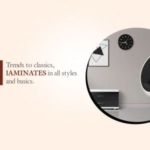 Interior design featuring laminates, a clock, and a modern room setting.