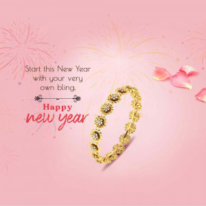 Gold bracelet with New Year wishes and floral decorations