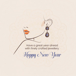 Elegant illustration of a woman's face with jewelry and a New Year greeting.
