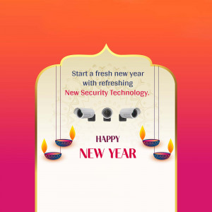 New Year greeting with security cameras and traditional lamps