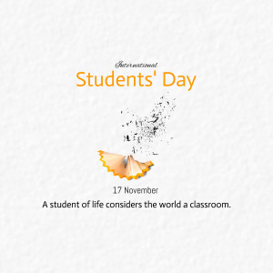 Image celebrating International Students' Day with a pencil and text.