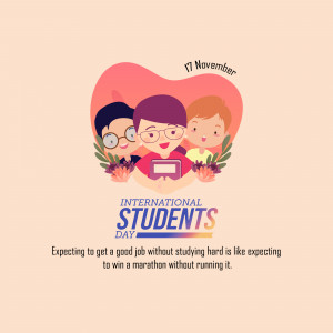 Illustration of three students with text celebrating International Students Day