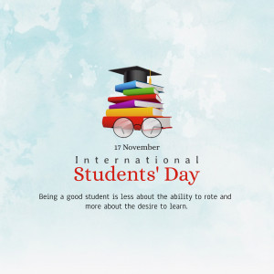 Stack of books with a graduation cap and glasses, celebrating International Students' Day